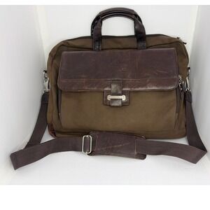 Cutter & Buck Canvas Leather Briefcase Messenger Bag Brown 9850-08CC Mens